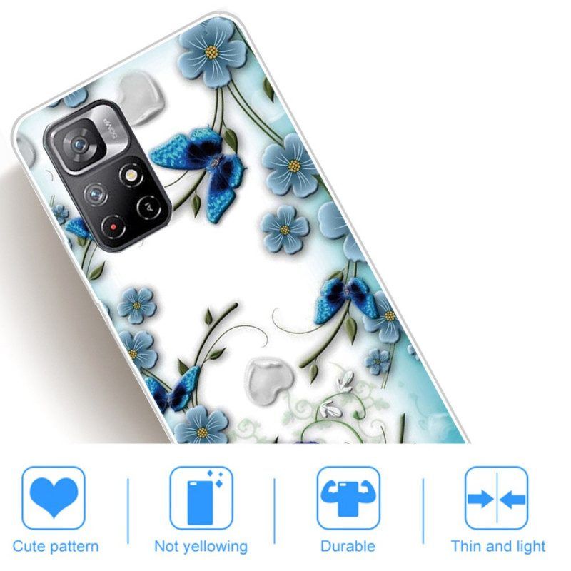 Hülle Für Poco M4 Pro 5G Retro-schmetterlinge Und Blumen