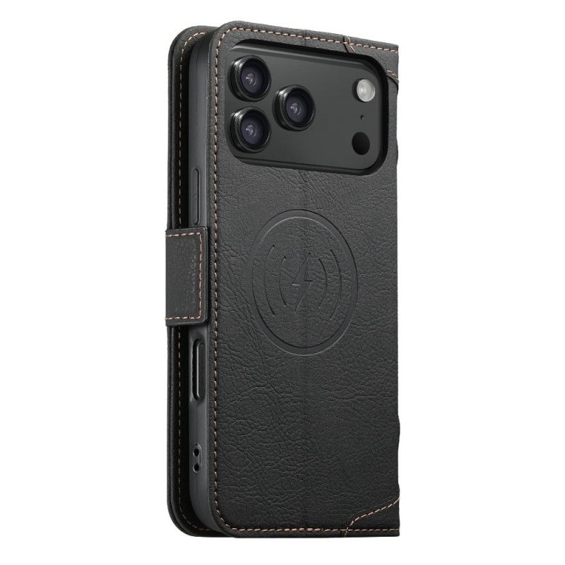 Flip Case Für iPhone 17 Pro Magsafe-kompatibles Litschi-leder