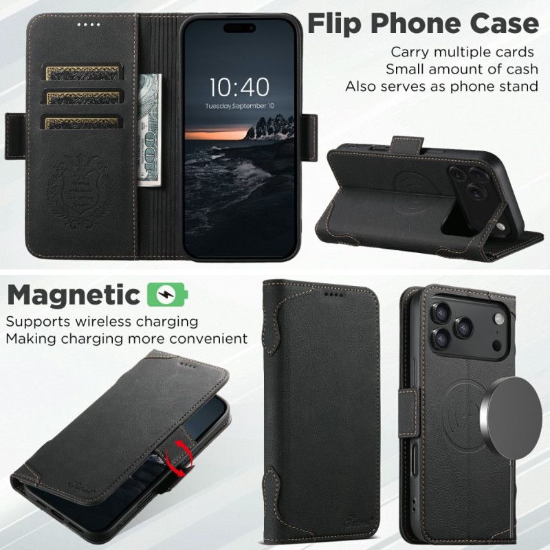 Flip Case Für iPhone 17 Pro Magsafe-kompatibles Litschi-leder