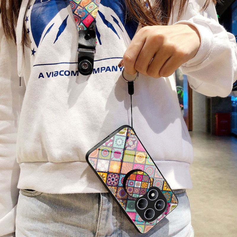 Hülle Xiaomi Redmi Note 14 Pro 4g Handyhülle Ständer Und Tragegurt Mit Patchwork-muster