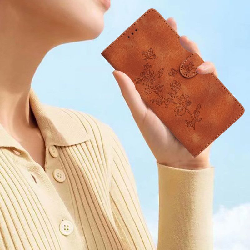 Lederhüllen Für Xiaomi Redmi Note 14 Pro 4g Blumen- Und Schmetterlingsdesign