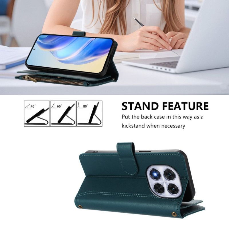 Lederhüllen Für Xiaomi Redmi Note 14 Pro 4g Geldbörse Mit 9 Kartenfächern Und Umhängeband