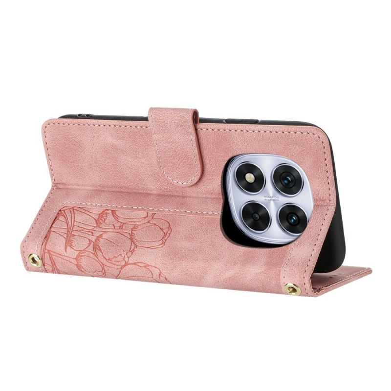 Lederhüllen Xiaomi Redmi Note 14 Pro 4g Handyhülle Blumenmuster Mit Riemen