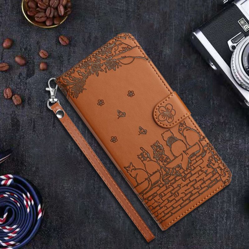 Lederhüllen Xiaomi Redmi Note 14 Pro 4g Handyhülle Katzenmotiv Mit Riemen