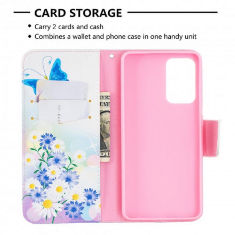 Flip Case Für Samsung Galaxy A52 4G / A52 5G / A52s 5G Bemalte Schmetterlinge Und Blumen