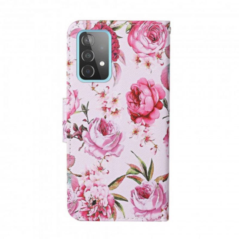 Flip Case Für Samsung Galaxy A52 4G / A52 5G / A52s 5G Meisterhafte Blumen Mit Riemen
