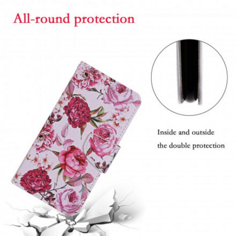 Flip Case Für Samsung Galaxy A52 4G / A52 5G / A52s 5G Meisterhafte Blumen Mit Riemen