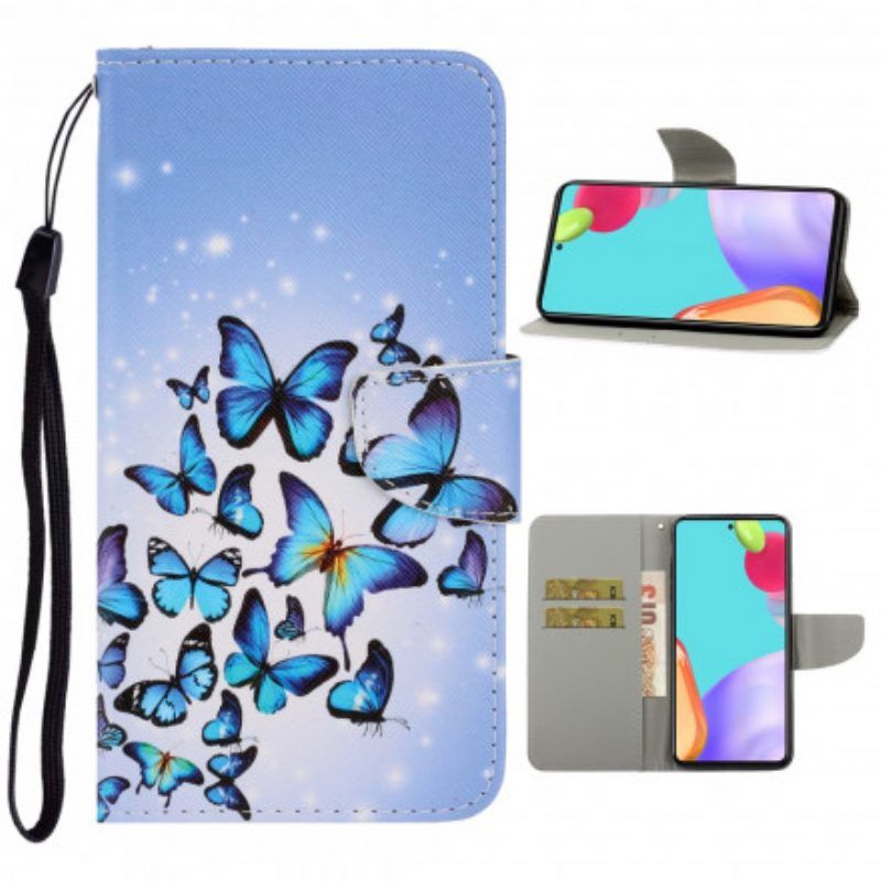 Flip Case Für Samsung Galaxy A52 4G / A52 5G / A52s 5G Mit Kordel Variationen Von Schmetterlingsriemen