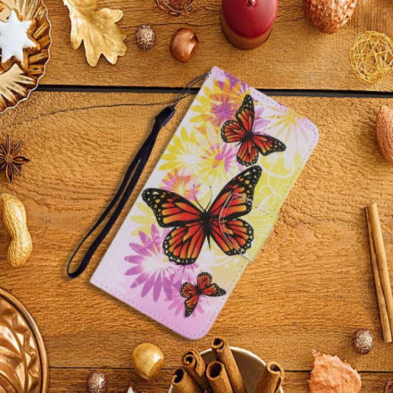 Flip Case Für Samsung Galaxy A52 4G / A52 5G / A52s 5G Schmetterlinge Und Sommerblumen