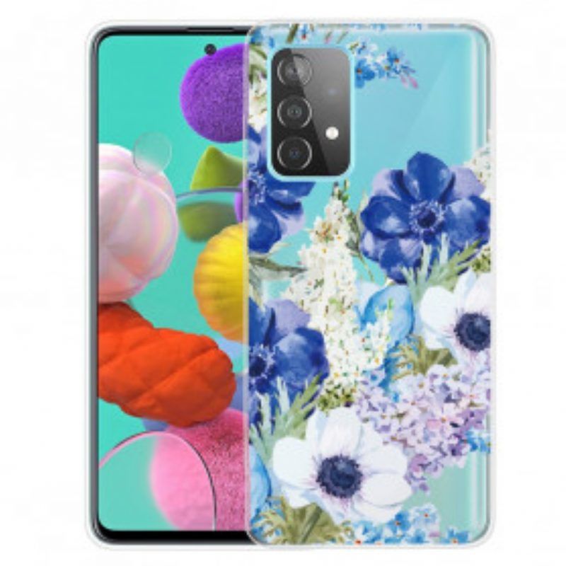 Handyhülle Für Samsung Galaxy A52 4G / A52 5G / A52s 5G Nahtlose Aquarellblaue Blumen