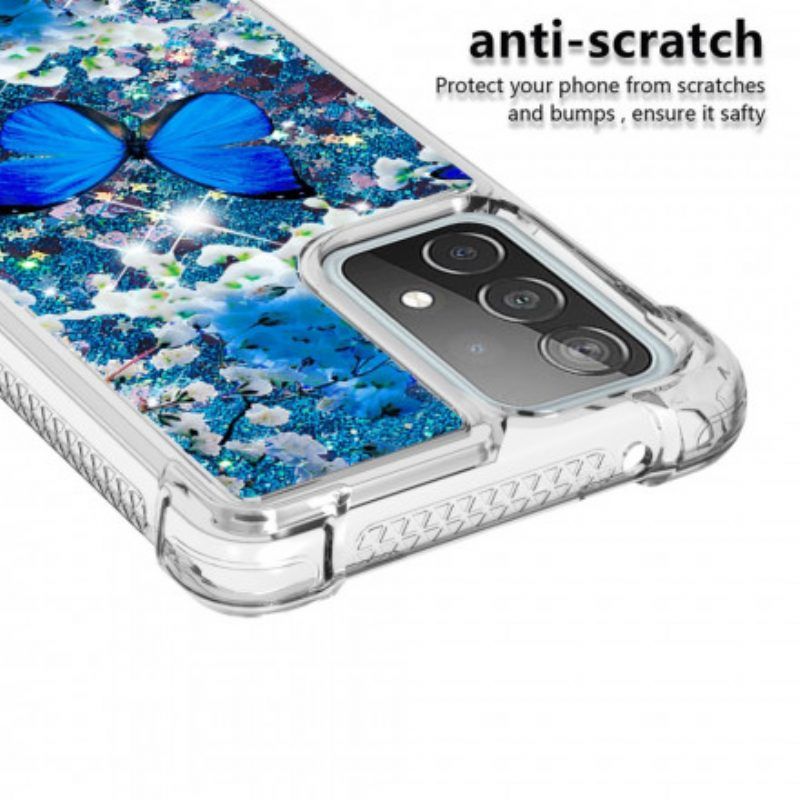 Hülle Für Samsung Galaxy A52 4G / A52 5G / A52s 5G Glitzernde Blaue Schmetterlinge