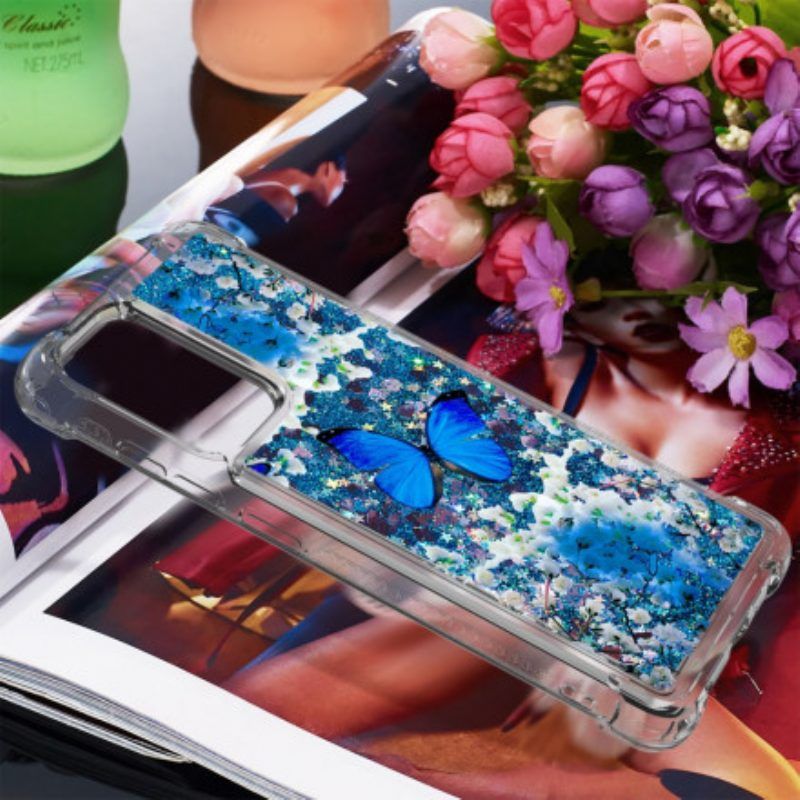 Hülle Für Samsung Galaxy A52 4G / A52 5G / A52s 5G Glitzernde Blaue Schmetterlinge