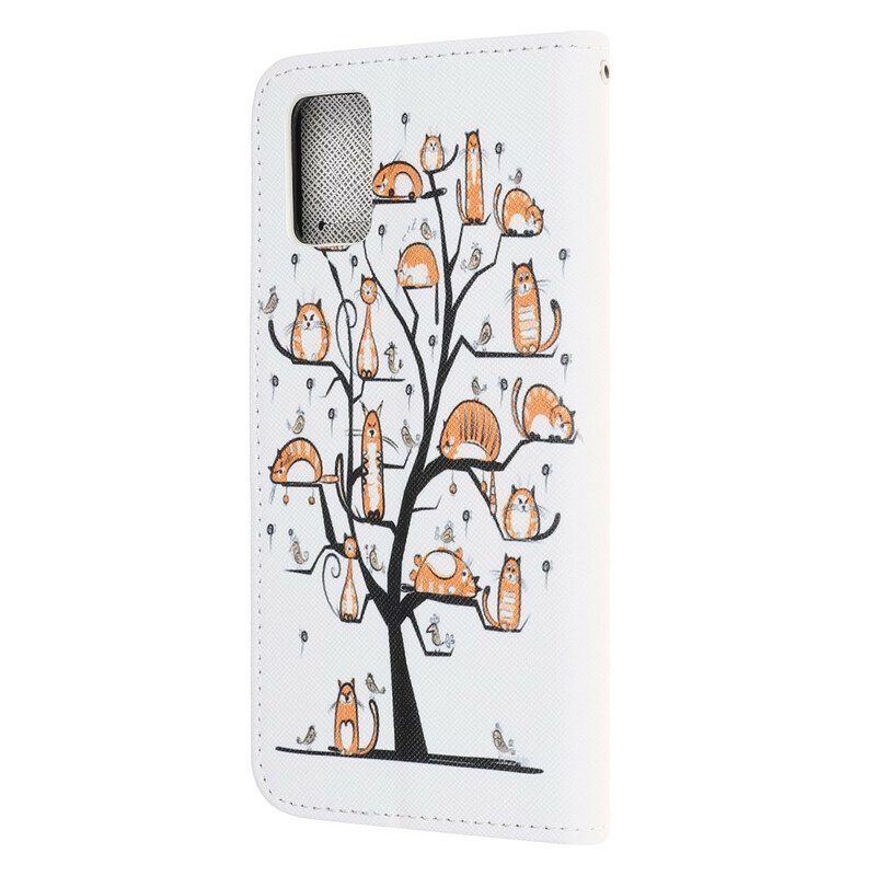 Lederhüllen Für Samsung Galaxy A52 4G / A52 5G / A52s 5G Mit Kordel Funky Cats Mit Riemen