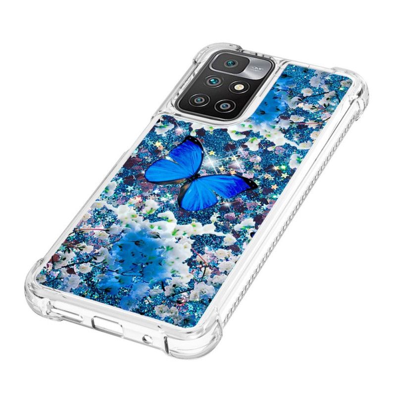 Hülle Xiaomi Redmi 10 Blaue Glitzerschmetterlinge