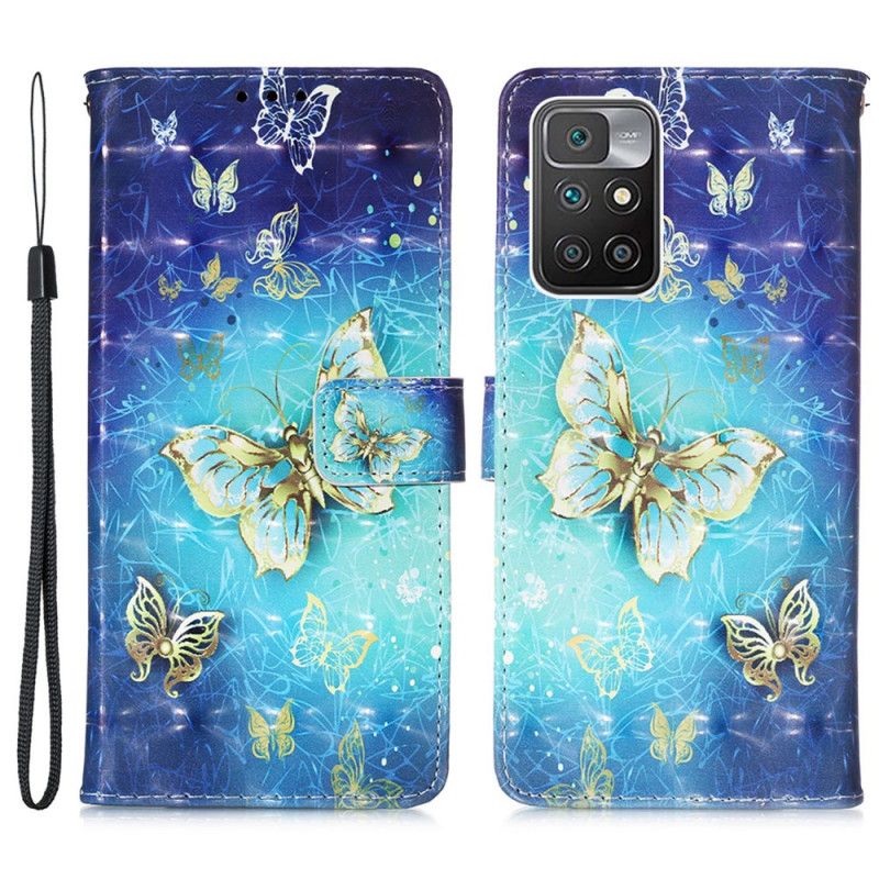 Lederhüllen Für Xiaomi Redmi 10 Goldene Schmetterlinge