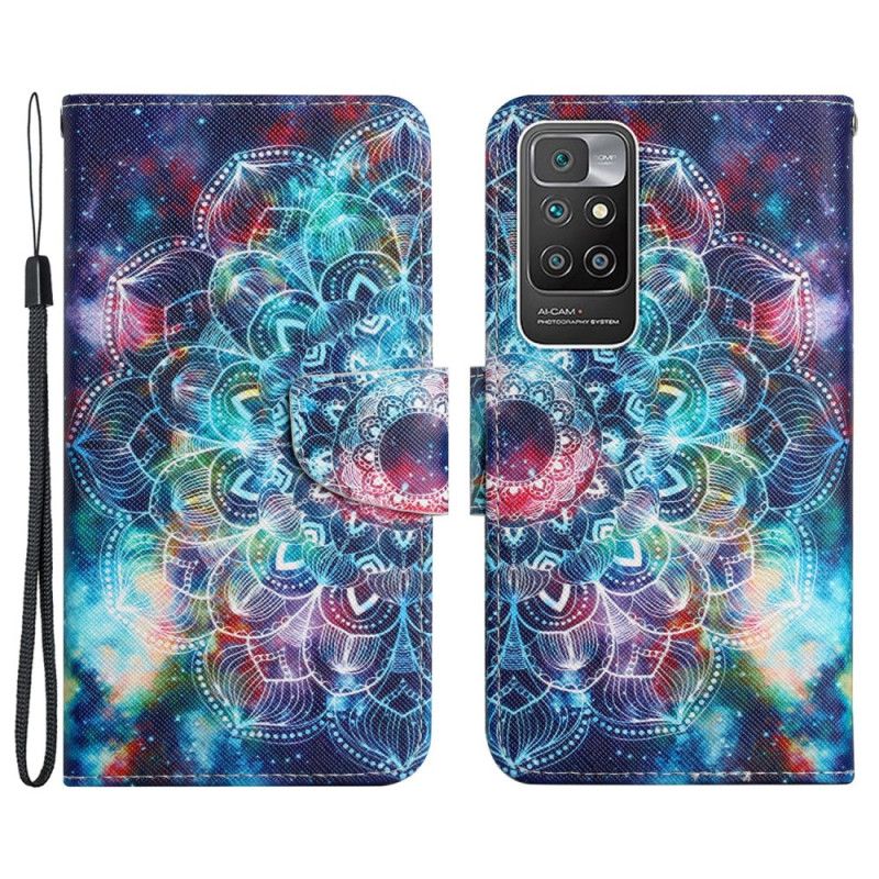 Lederhüllen Xiaomi Redmi 10 Auffälliges Halbes Riemchen-mandala