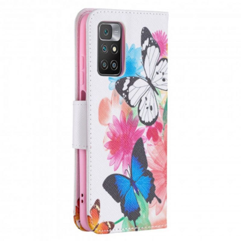 Lederhüllen Xiaomi Redmi 10 Gemalte Schmetterlinge Und Blumen