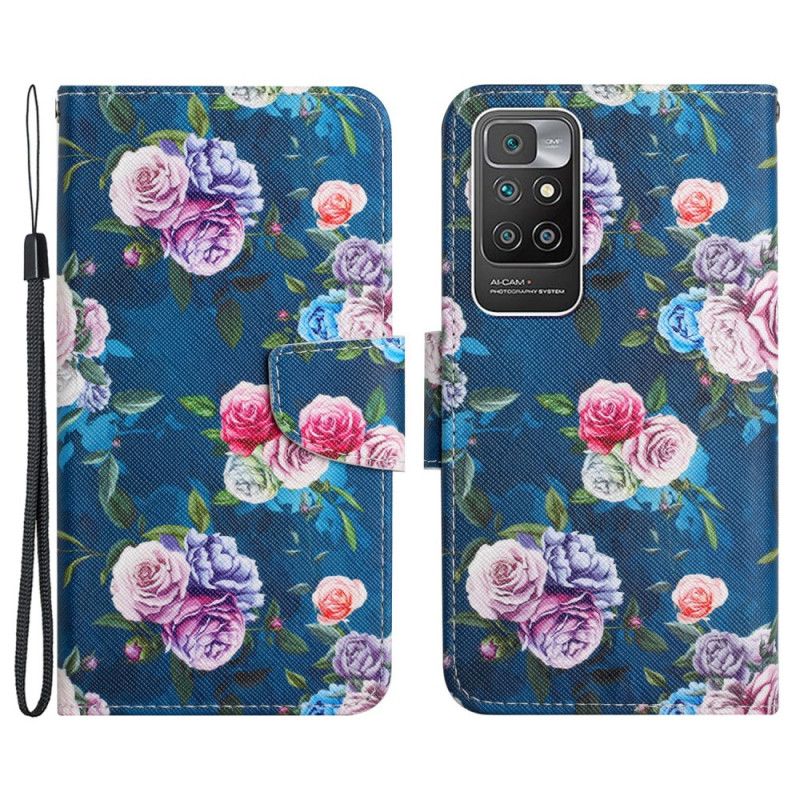 Lederhüllen Xiaomi Redmi 10 Handyhülle Königliche Freiheitsblumen