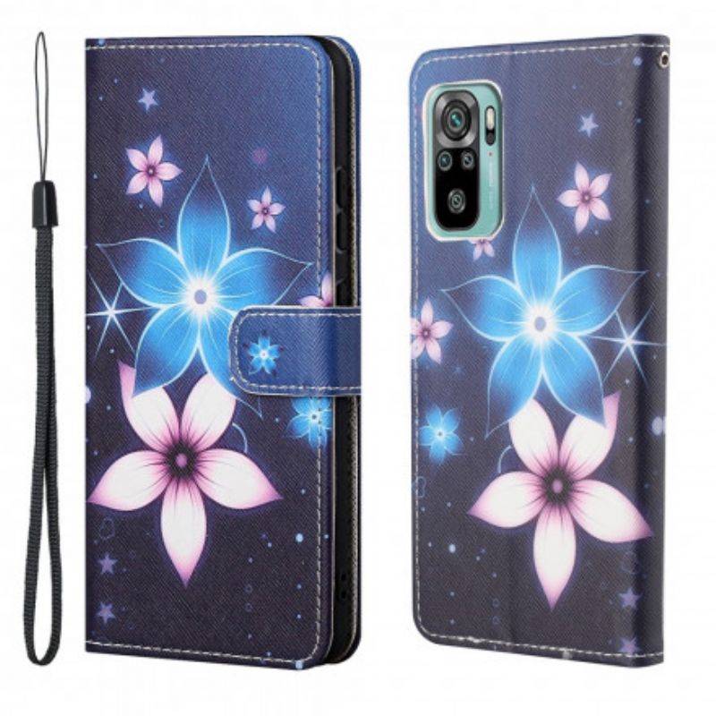 Lederhüllen Xiaomi Redmi 10 Handyhülle Mondblumen Mit Riemen