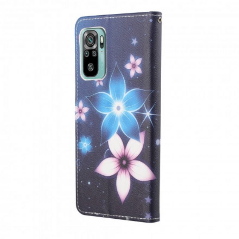 Lederhüllen Xiaomi Redmi 10 Handyhülle Mondblumen Mit Riemen