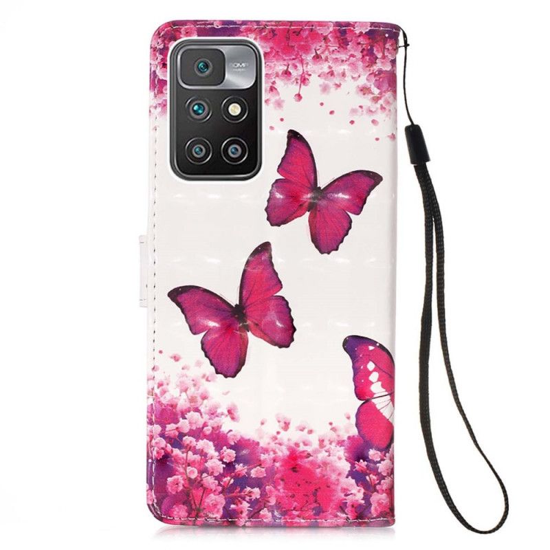 Lederhüllen Xiaomi Redmi 10 Handyhülle Rote Schmetterlinge