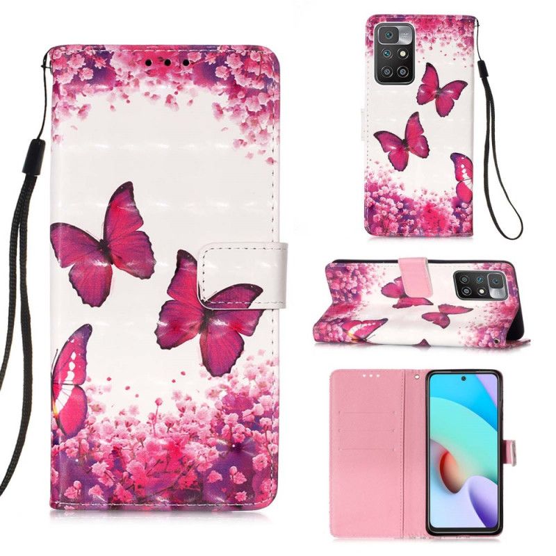 Lederhüllen Xiaomi Redmi 10 Handyhülle Rote Schmetterlinge