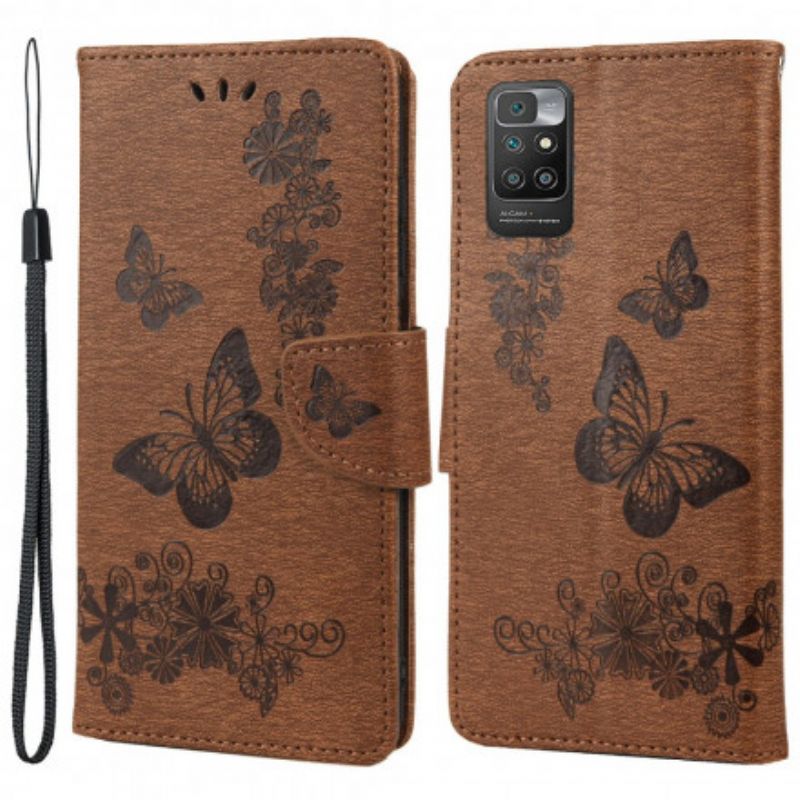 Lederhüllen Xiaomi Redmi 10 Nur Schmetterlinge Mit Lanyard