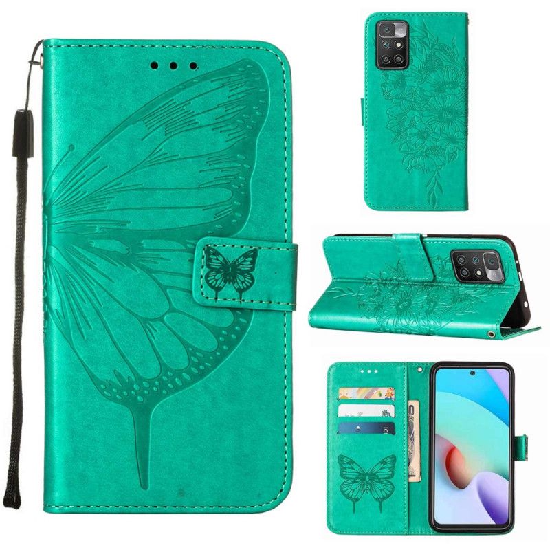 Lederhüllen Xiaomi Redmi 10 Schmetterlingsdesign Mit Lanyard