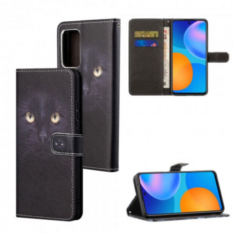 Lederhüllen Xiaomi Redmi 10 Schwarze Katzenaugen Mit Riemchen