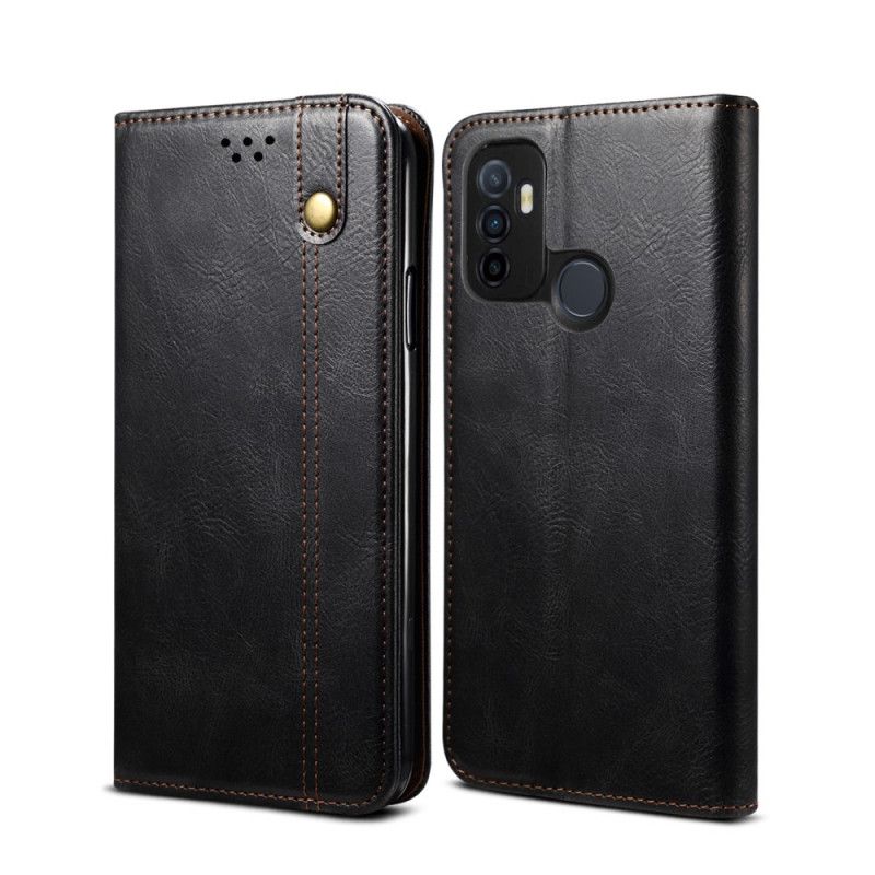 Flip Case Oppo A53s Schwarz Gewachstes Kunstleder