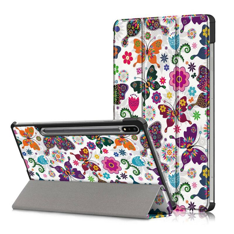 Verstärktes Smart Case Samsung Galaxy Tab S7 Fe Schmetterlinge Und Blumen