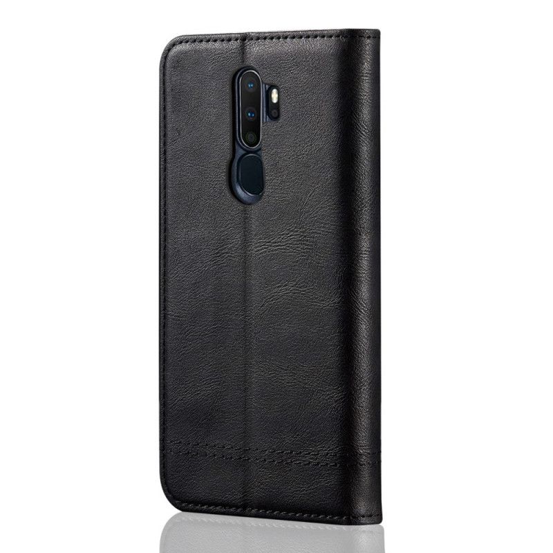 Flip Case Oppo A5 2020 Schwarz Genähter Ledereffekt