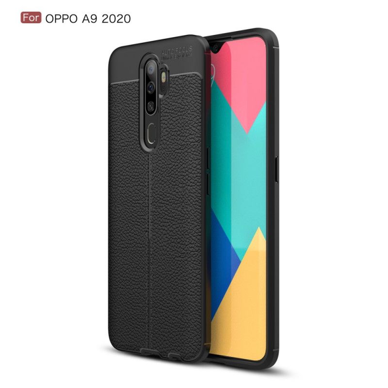 Hülle Oppo A5 2020 Schwarz Doppellinien-Litschileder-Effekt