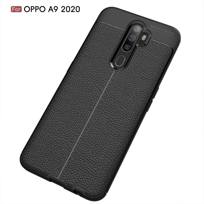 Hülle Oppo A5 2020 Schwarz Doppellinien-Litschileder-Effekt