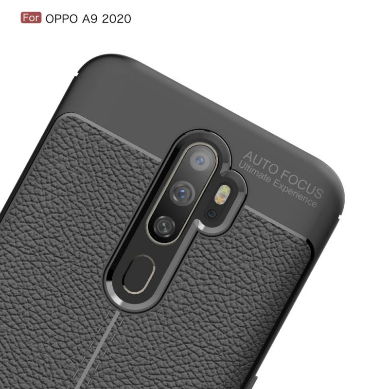 Hülle Oppo A5 2020 Schwarz Doppellinien-Litschileder-Effekt