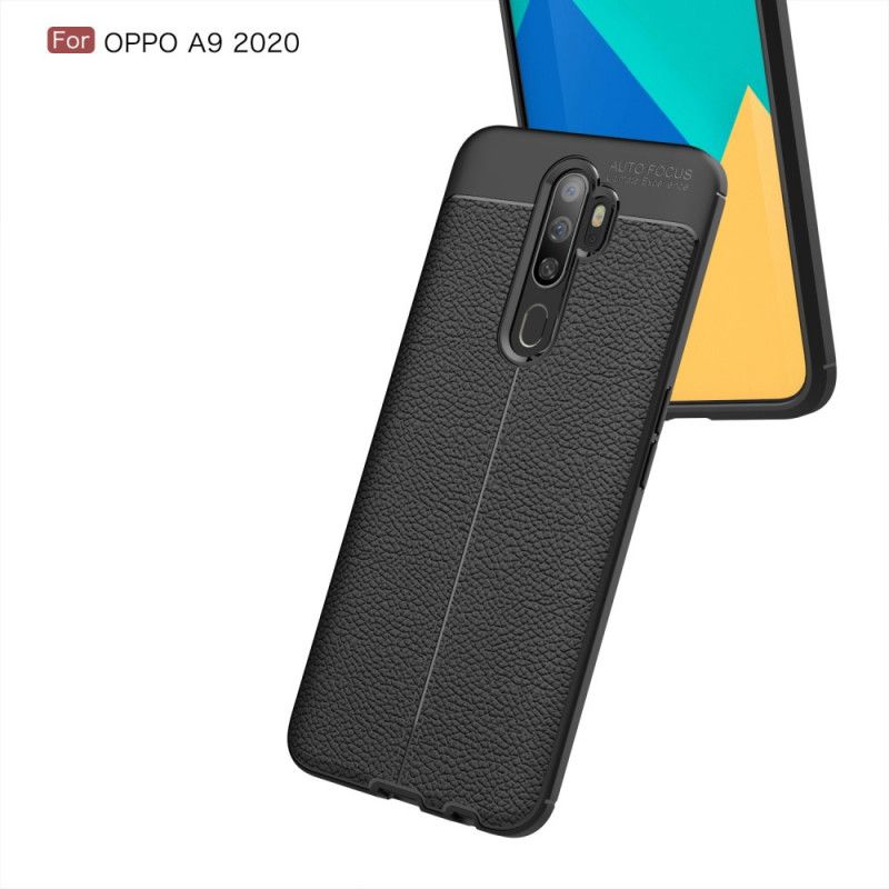 Hülle Oppo A5 2020 Schwarz Doppellinien-Litschileder-Effekt