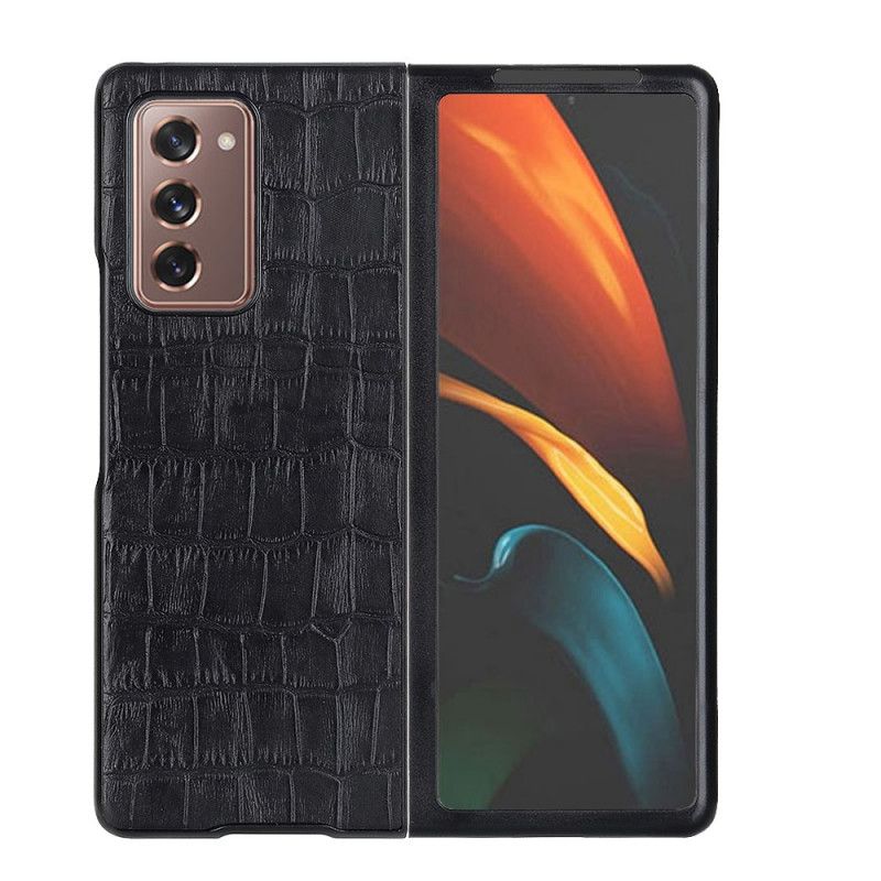 Hülle Für Samsung Galaxy Z Fold 2 Schwarz Echtes Krokodilleder