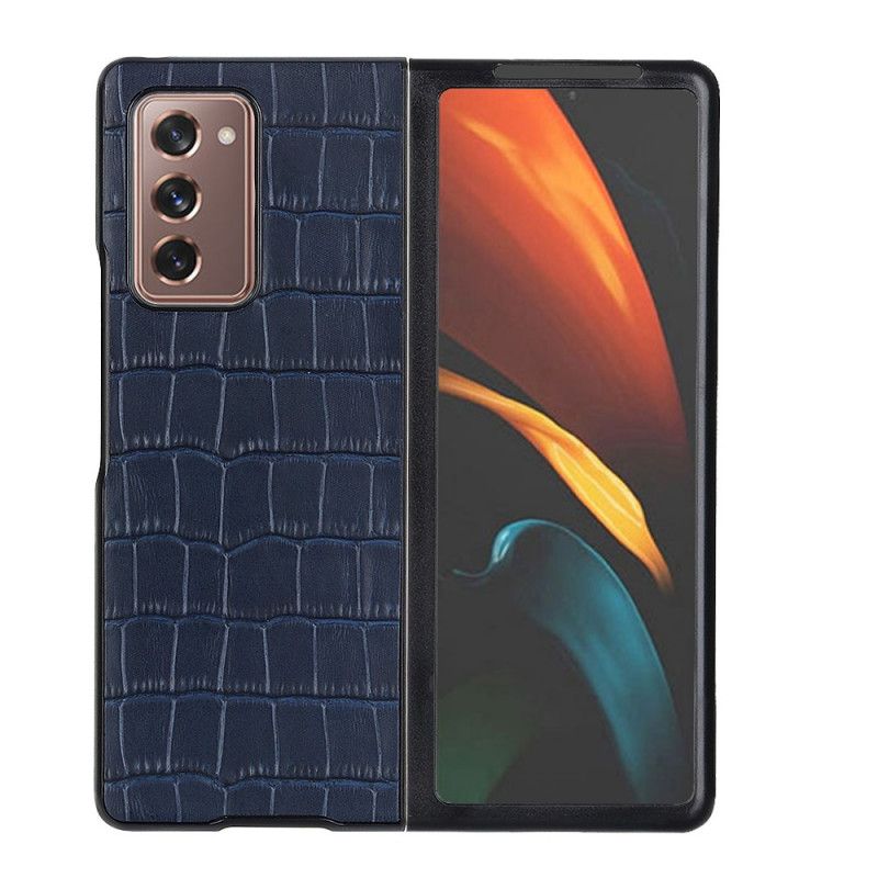 Hülle Für Samsung Galaxy Z Fold 2 Schwarz Echtes Krokodilleder