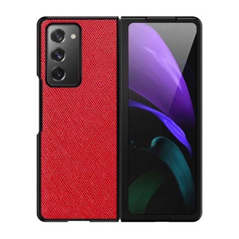 Hülle Für Samsung Galaxy Z Fold 2 Schwarz Echtes Leder Gekreuzt