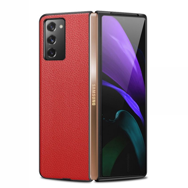 Hülle Für Samsung Galaxy Z Fold 2 Schwarz Echtes Litschileder