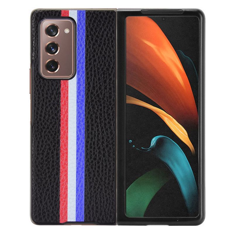 Hülle Samsung Galaxy Z Fold 2 Schwarz Dreifarbiges Litschi-Kunstleder