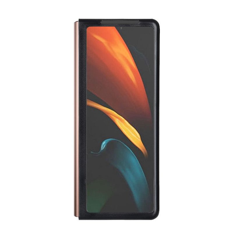 Hülle Samsung Galaxy Z Fold 2 Schwarz Echtes Strukturiertes Litschileder