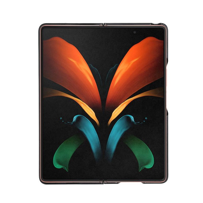 Hülle Samsung Galaxy Z Fold 2 Schwarz Echtes Strukturiertes Litschileder
