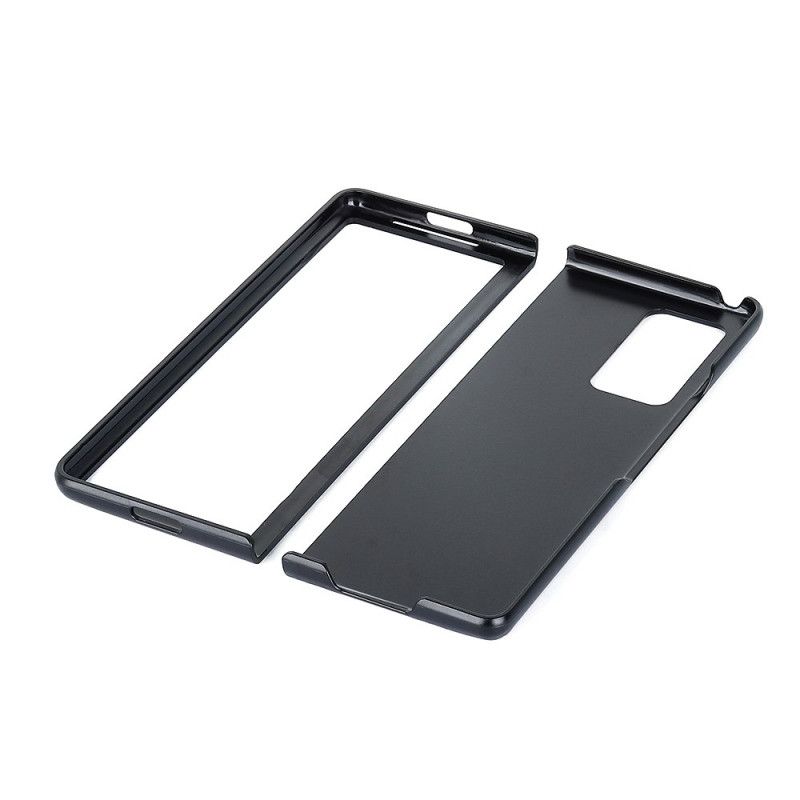 Hülle Samsung Galaxy Z Fold 2 Schwarz Echtes Strukturiertes Litschileder