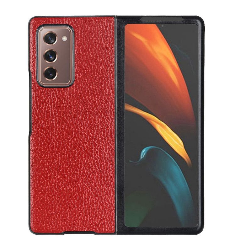 Hülle Samsung Galaxy Z Fold 2 Schwarz Echtes Strukturiertes Litschileder