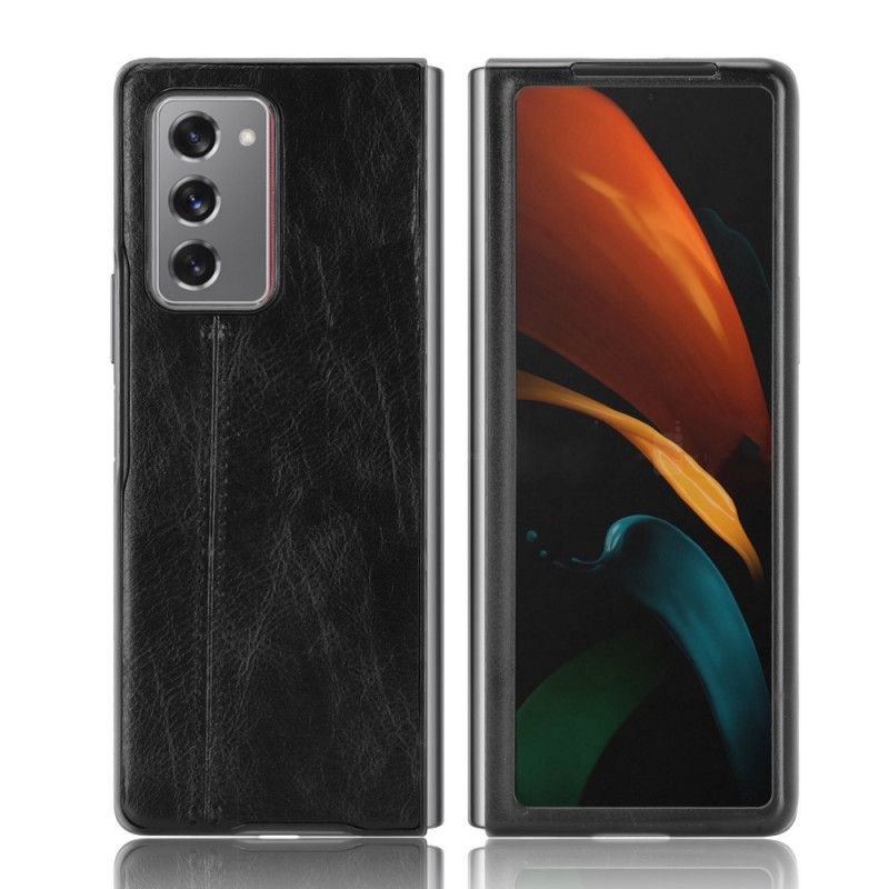 Hülle Samsung Galaxy Z Fold 2 Schwarz Genähter Ledereffekt