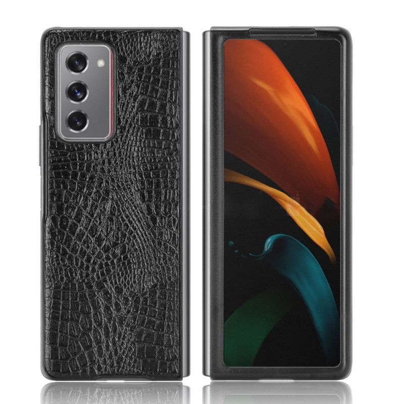 Hülle Samsung Galaxy Z Fold 2 Schwarz Handyhülle Krokodillederstil