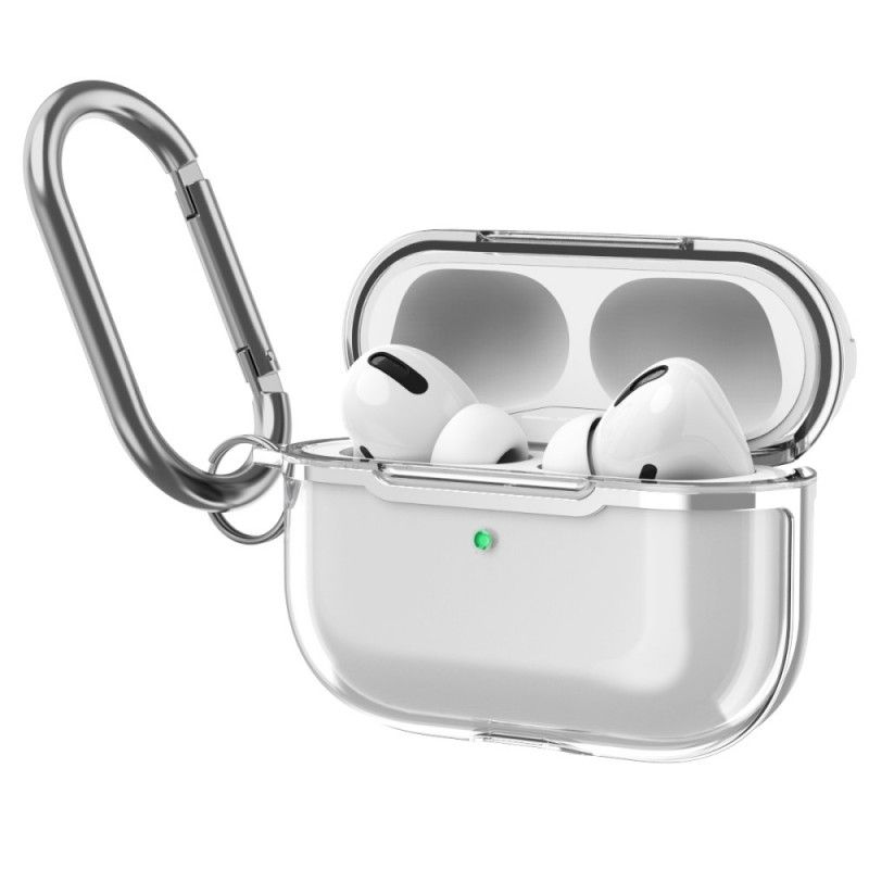 Hülle AirPods Pro Grau Transparentes Metalldesign Mit Karabiner