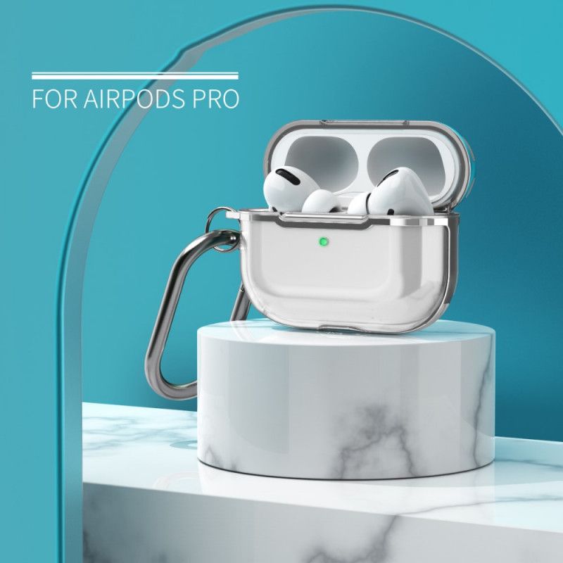 Hülle AirPods Pro Grau Transparentes Metalldesign Mit Karabiner