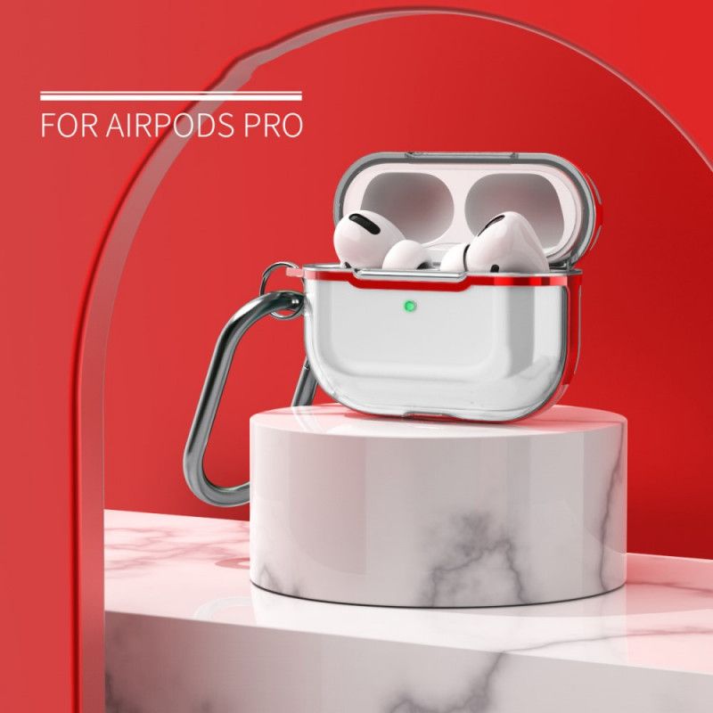 Hülle AirPods Pro Grau Transparentes Metalldesign Mit Karabiner